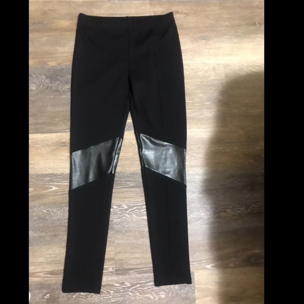 Black leggings with faux leather detailing NWOT